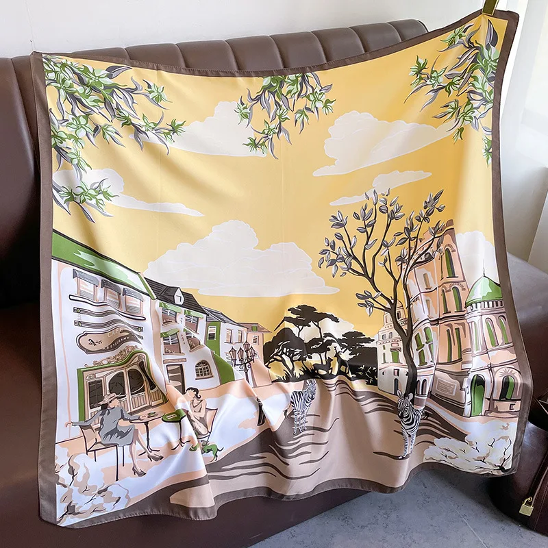 العلامة التجارية الفاخرة وشاح مربع للنساء تصميم شال التفاف 90 سنتيمتر طباعة حك الحرير النساء الحجاب الإناث فولارد عقال باندانا