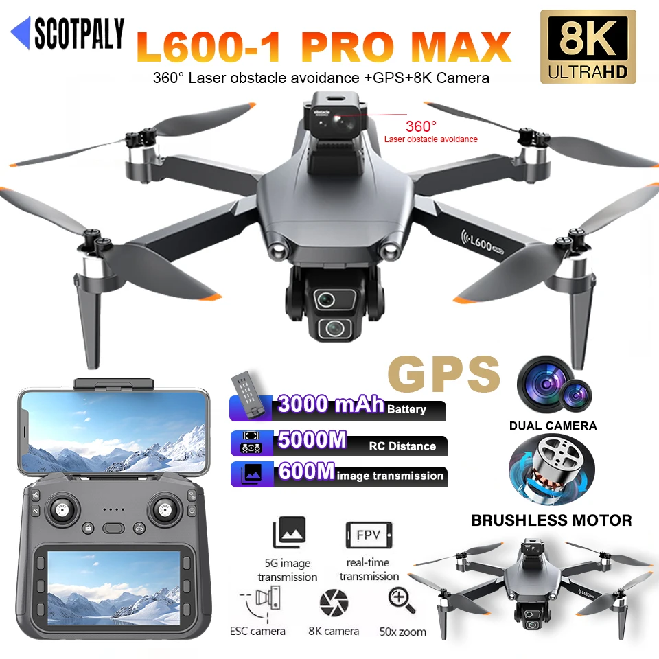 RC Drone 4k Professional L600-1 PRO MAX 8K With Wide Angle HD Camera WIFI 360° Obstacle Avoidance Foldable Helicopter FPV Toys