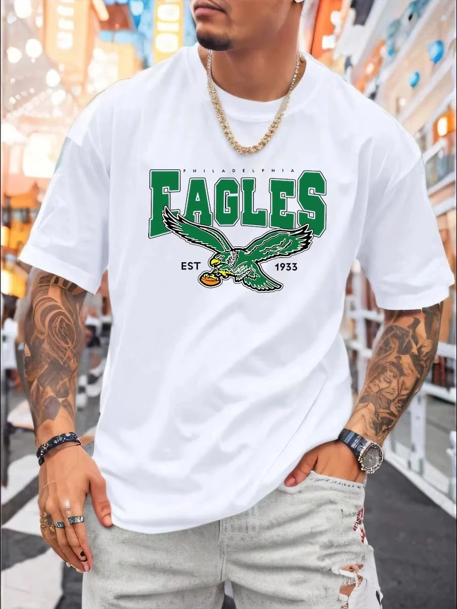 Nueva Camiseta de Hombre 100% Algodón con Gráfico de Águilas, 2026, Manga Corta, Cuello Redondo, Informal, para Verano y Primavera, Camiseta para Hombre