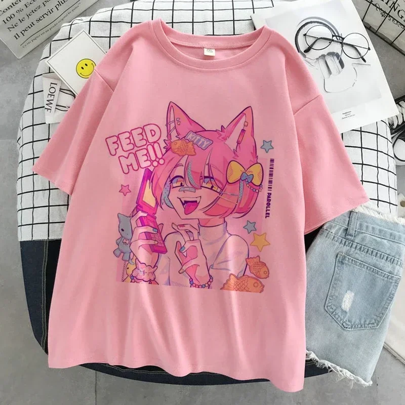 NONE Kawaii Cartoon Grafik Druck T-shirt Frauen Harajuku Ästhetischen Rosa Top T-shirt Blusen 2024 Neue Korea Mode Y2k Weibliche T Shirt 5