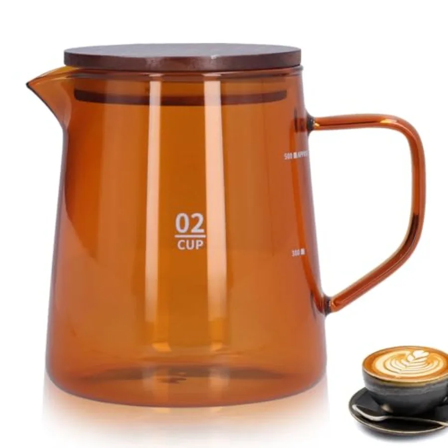 

16.9oz Small Glass Carafe with Wooden Lid for Manual Pour Over Coffee and Tea Brewing Transparent Borosilicate Glass Decanter w
