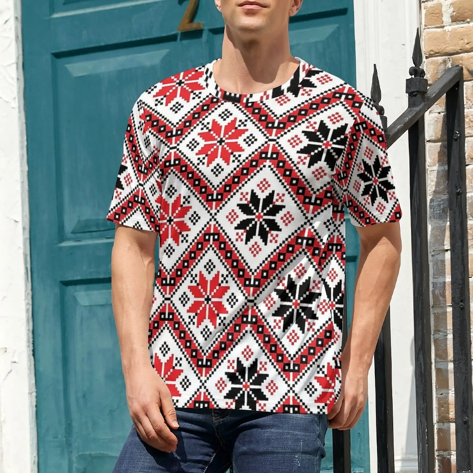 African Dashiki T-Shirt Ethic Red And Black Trending T Shirts Man Funny Tee Shirt Original Short Sleeves Graphic Tees Large Size