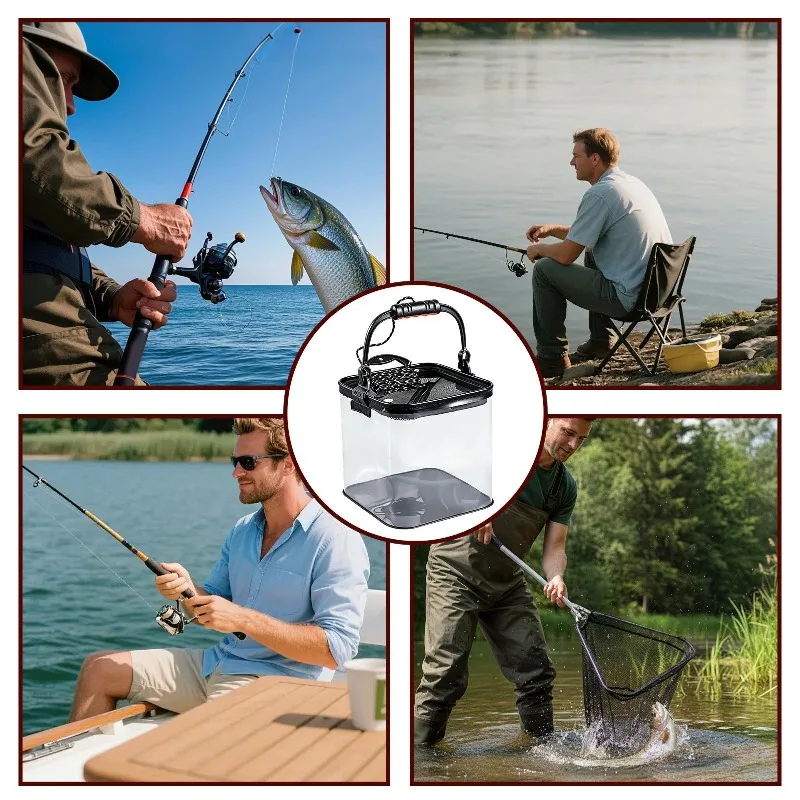 Tragbarer, faltbarer, transparenter Fischereimer, Behälter für lebende Fische, zusammenklappbarer Wassereimer, Outdoor-Camping-Angelköder-Eimer – Detail 7