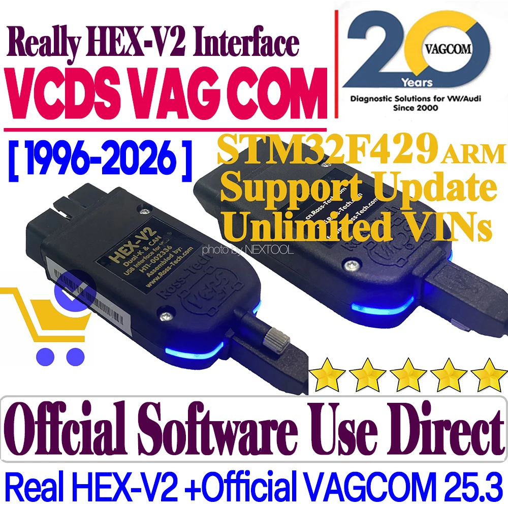 Newest 2026 VAG COM V25.3 OBD Scanners HEX V2 Interface FOR VW AUDI Skoda Seat VAG Multilingual Auto Com VCDS Diagnostic Tools
