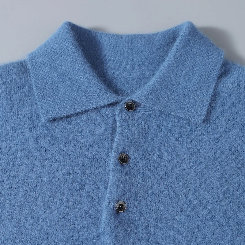 Mink Cashmere Sweater Men's Autumn and Winter POLO-Neck Thick Pullover Pineapple Needle Loose Large Size Sweater Casual Knit Top
