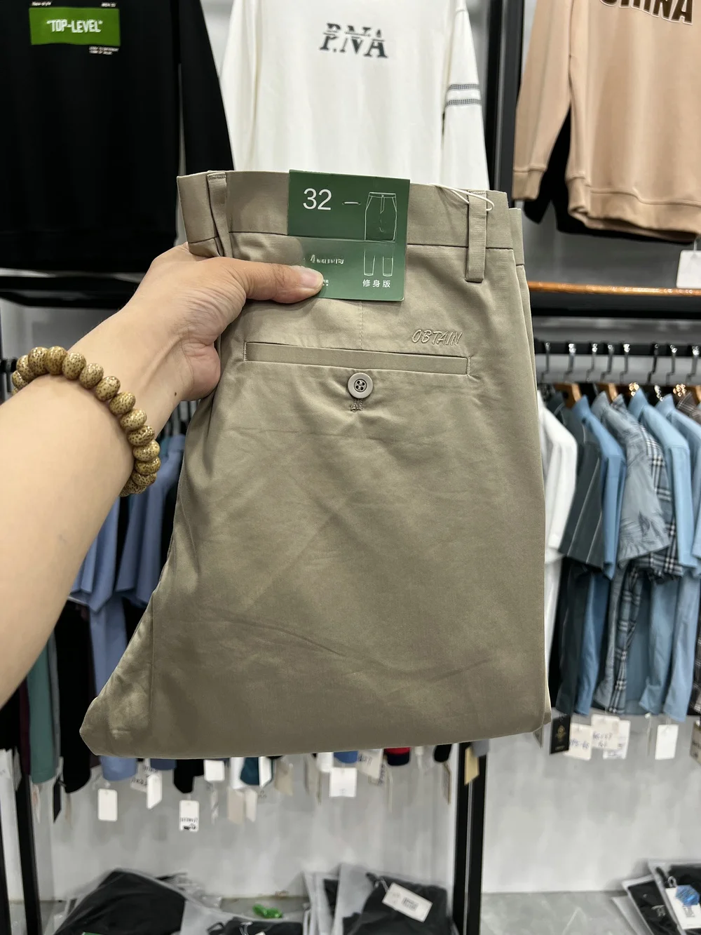 

Soft Skin-Friendly Slim Fit Men's Casual Pants Straight Leg Comfortable Cotton Blend Micro Stretch Daily Wear Dad Clothes