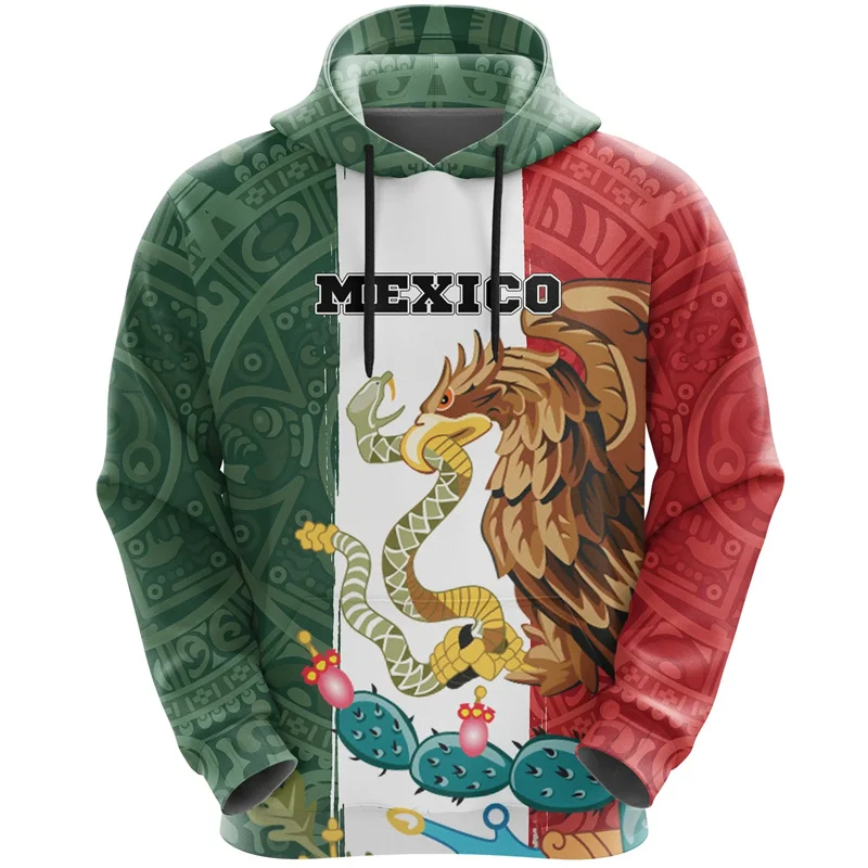 Harajuku 3D Mexico Skull Aztec Warrior Printing Hoodies Mexican Emblem Graphic Hooded Sweatshirts Kid Fashion Pullovers Clothing