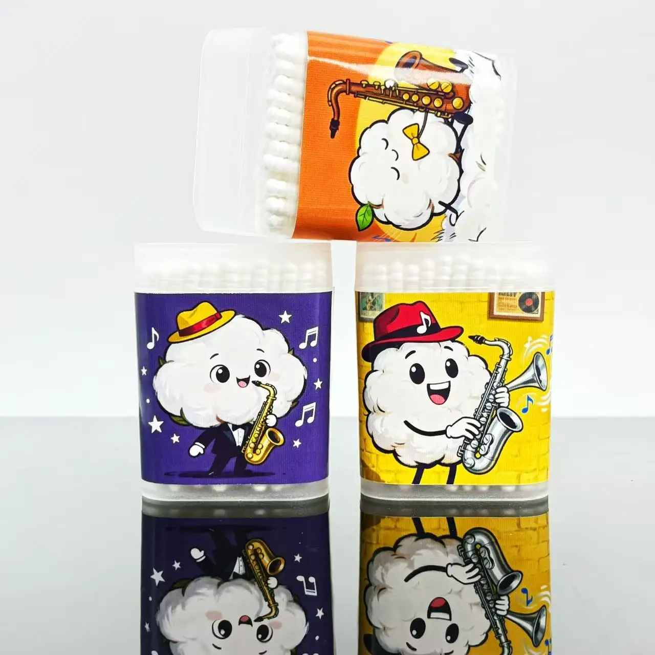 300개 색소폰 테마 양면 면봉, 창의적인 나선형 스푼 음악 요소 흰색 면봉 스틱