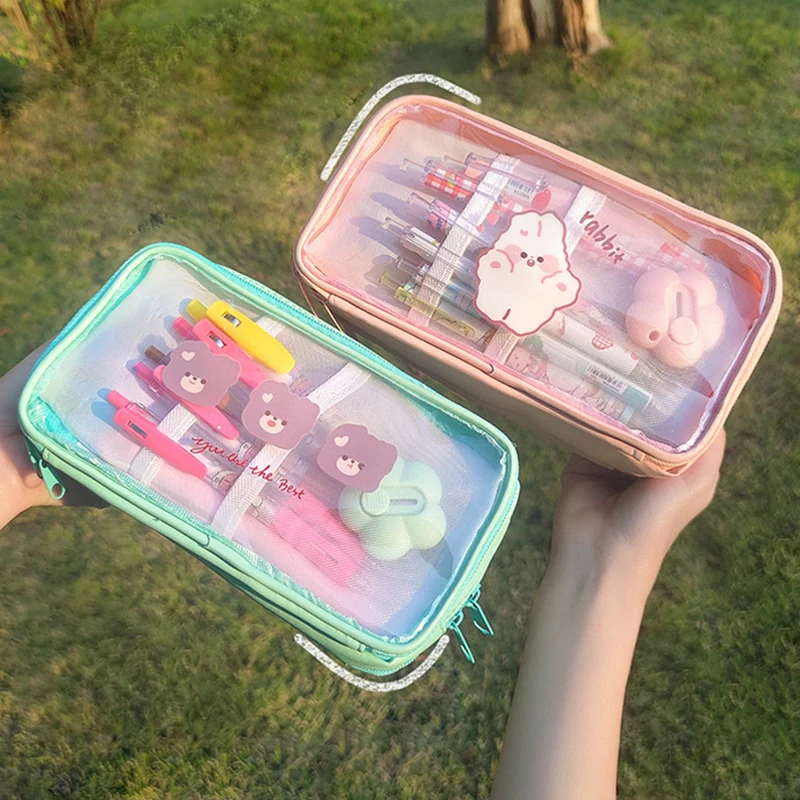 Sac à stylos en PVC transparent, joli étui à crayons, porte-stylo, sac d'école, poudres, pinceau de peinture, étui de rangement pour stylos, nouveau cadeau, papeterie, 1 pièce