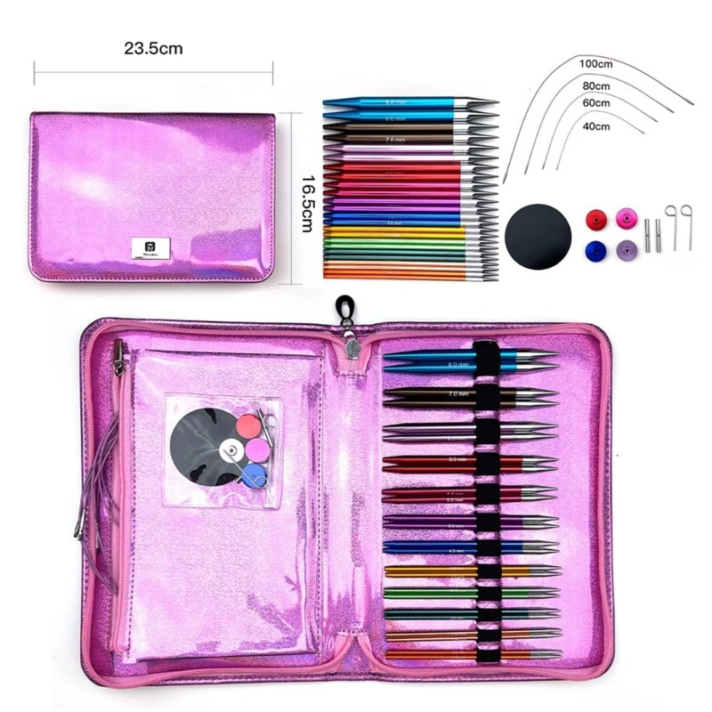 Circular Knitting Needle Set Size 3.0-8.0mm Circular Needle with Case & Accessories Interchangeable Needle for Knitting Dropship