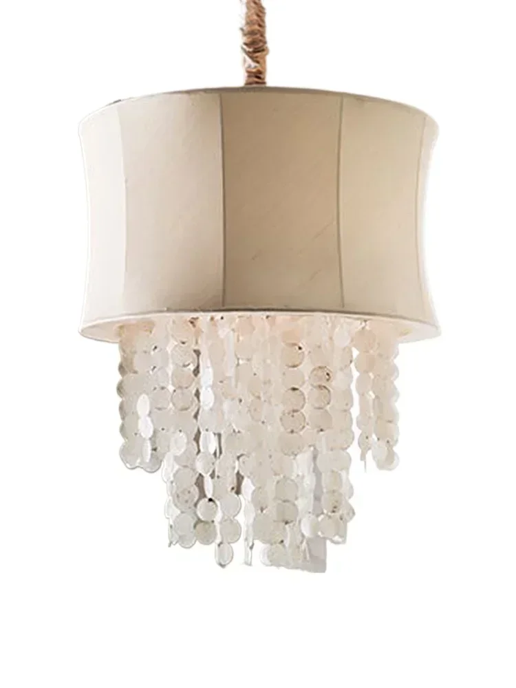 

Lighting chic fresh natural shell chandelier cloth cover North Jane European French modern staircase room bedroom light