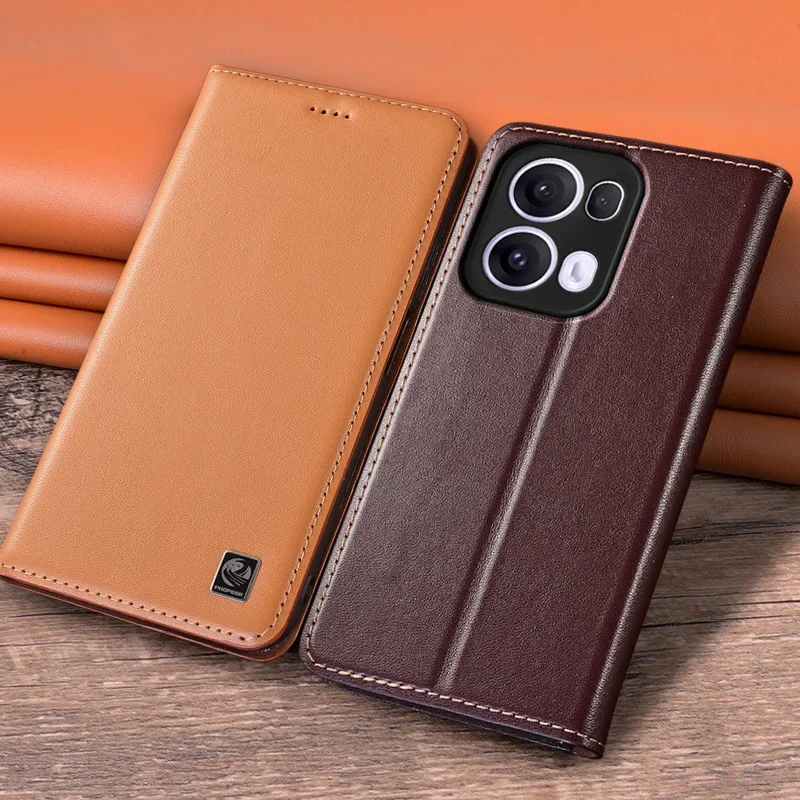 Flip Case For OPPO Reno13 Reno 13 Pro 5G Genuine Leather Magnetic Cover Luxury Cowhide Napa Texture Card Pocket Wallet Cases