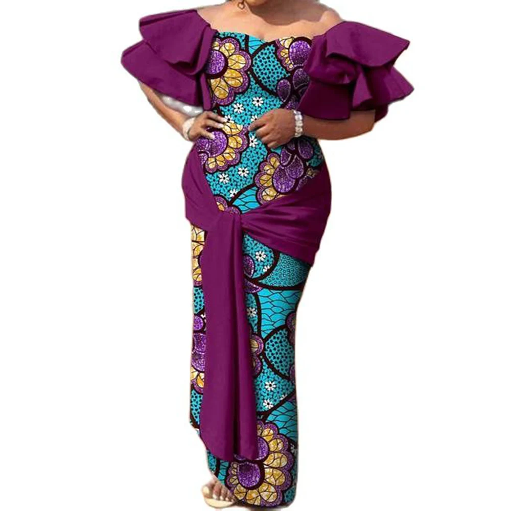 Afrikaanse Jurk Voor Vrouwen Strapless Off Shoulder Hoge Taille Maxi Jurk Print Kleding Dashiki Outfits Elegante Mode Avondjurk