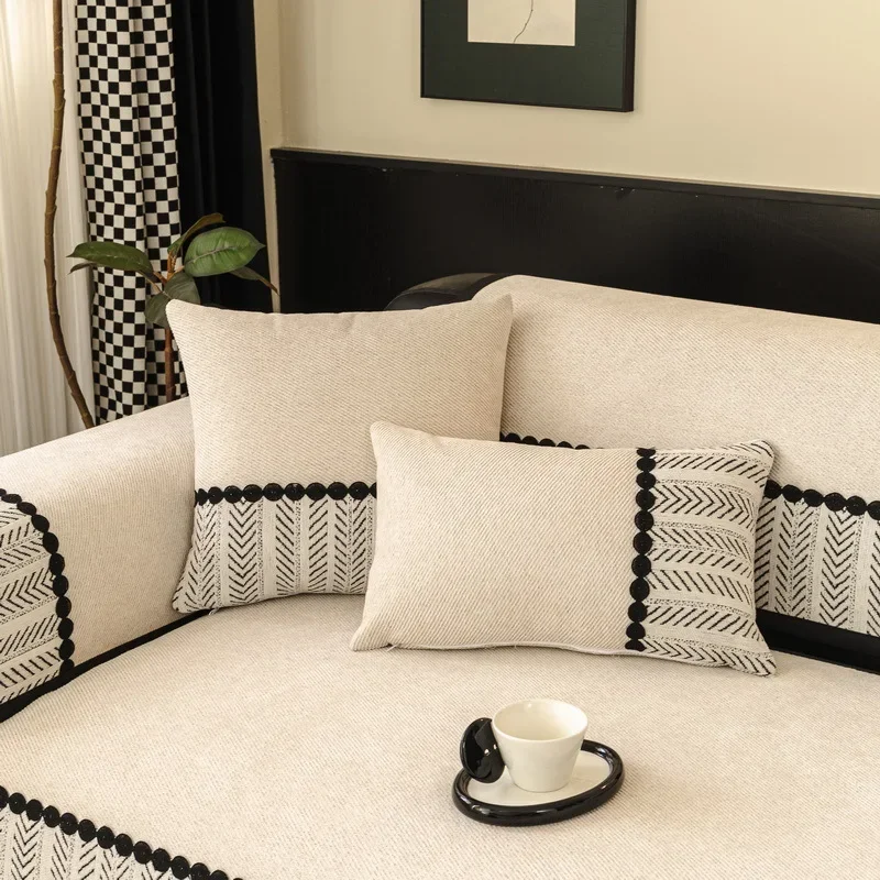 Sofa Cushion Cover Cloth 2025 New All Seasons Universal Fixed Non-Slip Anti-Cat Scratch Straight Row Cushion Leather