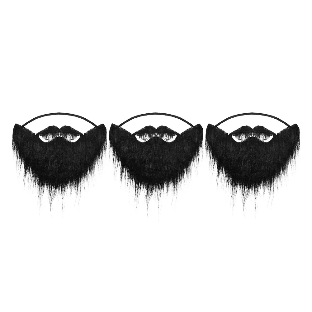 

3Pcs Black Fake Beard Halloween Costume Props Simulation Mustache Elastic Strap Party Supplies Cosplay Face Decorations