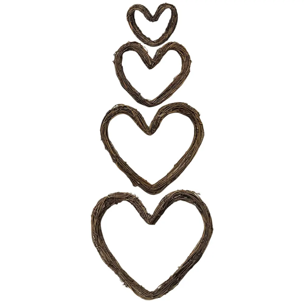 

4Pcs Heart Shaped Rattan Wreath Natural Hanging Decoration Door Wall DIY Craft Garland Frame Wreath DIY Rattan