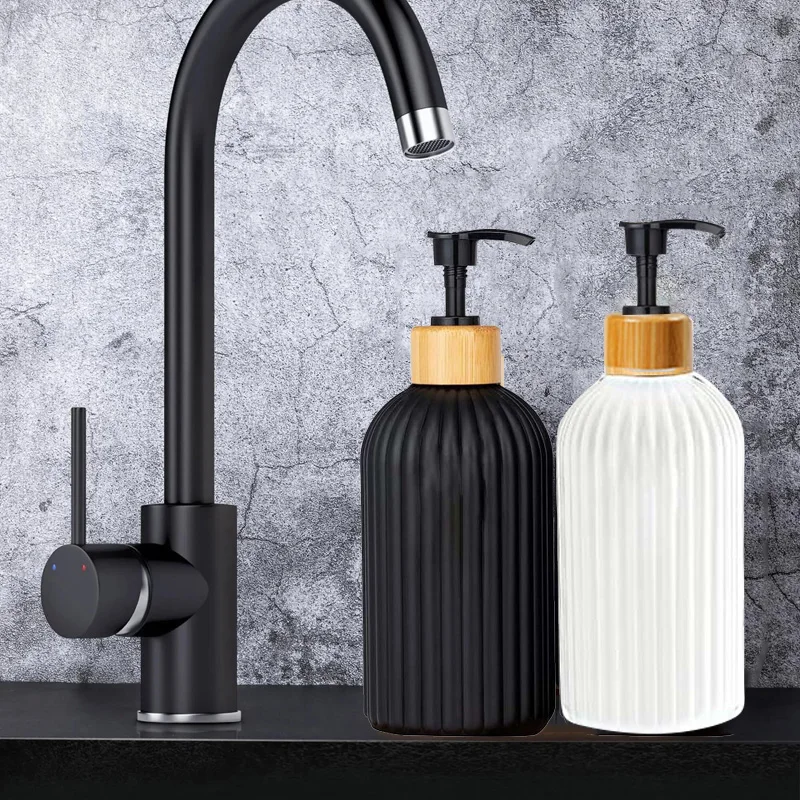 500ml Strip Soap Dispenser With Bamboo Pump Refillable Bottle Shampoo Conditioner Lotion Body Wash Empty Container For Bathroom