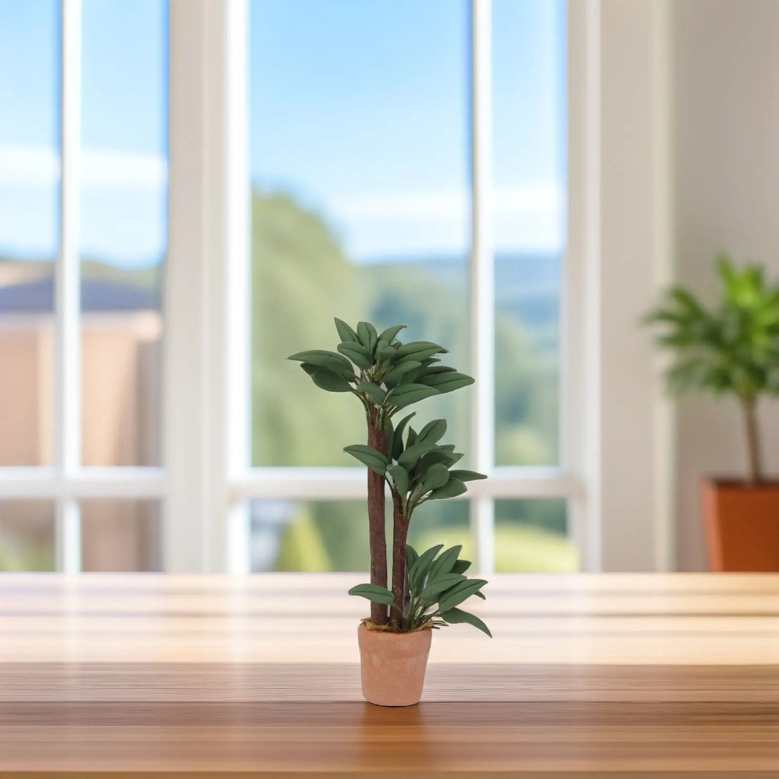 

Miniature 1:12 Scale Bonsai Cloth Leaves Iron Wire Stem Adjustable Leaves Home Garden Decor Potted Plant Ceramic Pot