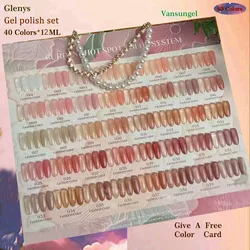 Glenys 40 color ice sand bare skin nail polish tape color card semi permanent immersion gel ultraviolet LED nail art varnish set