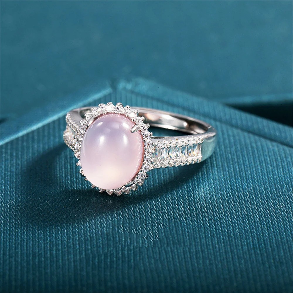 

Korean Sun Cloud New Ring, Natural Chalcedony Full Green Cabochon Halo Setting, Chinese Style Classic Luxury Light Luxury Adjust