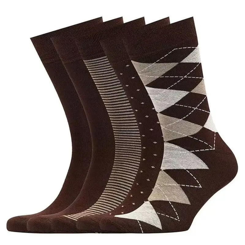 Herren Argyle Crew Socken Braun Grau Karierte Baumwollsocken Casual Business Weich Atmungsaktiv Größe 6-10