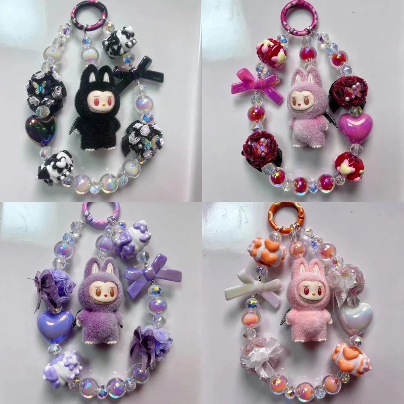 Labubu Zimomo Bead Chain Pendant Anime Character Cute Keychain Bag Mobile Phone Accessories Model Decoration Kawaii Couple Gift