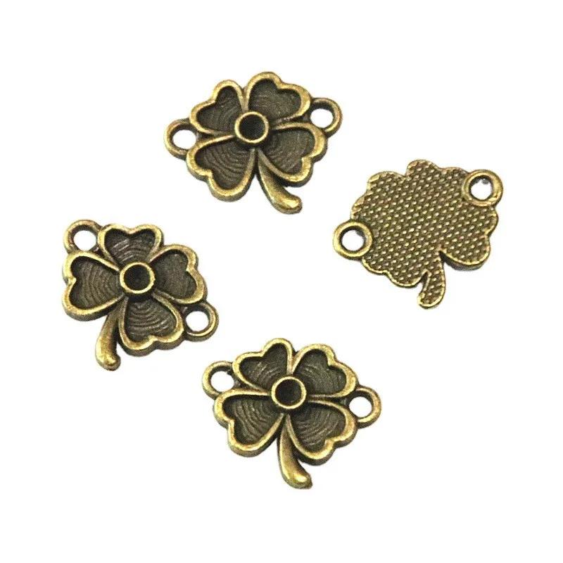 80Pcs 18*15MM Antique Bronze Plated Four Leaf Clover Connectors Charms DIY Metal Bracelet Necklace Jewelry Findings