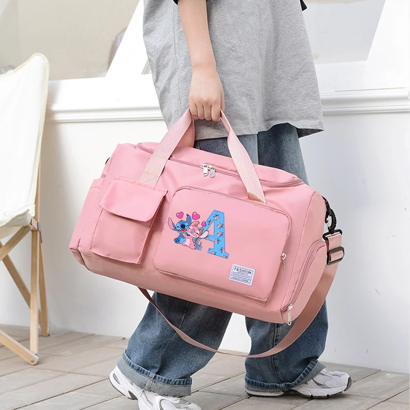 Stitch Disney Women Carry on Travel Bag Letter ABC Large Capacity Gym Duffle Bags Shoe Compartment Sport Fitness HandBag Gifts