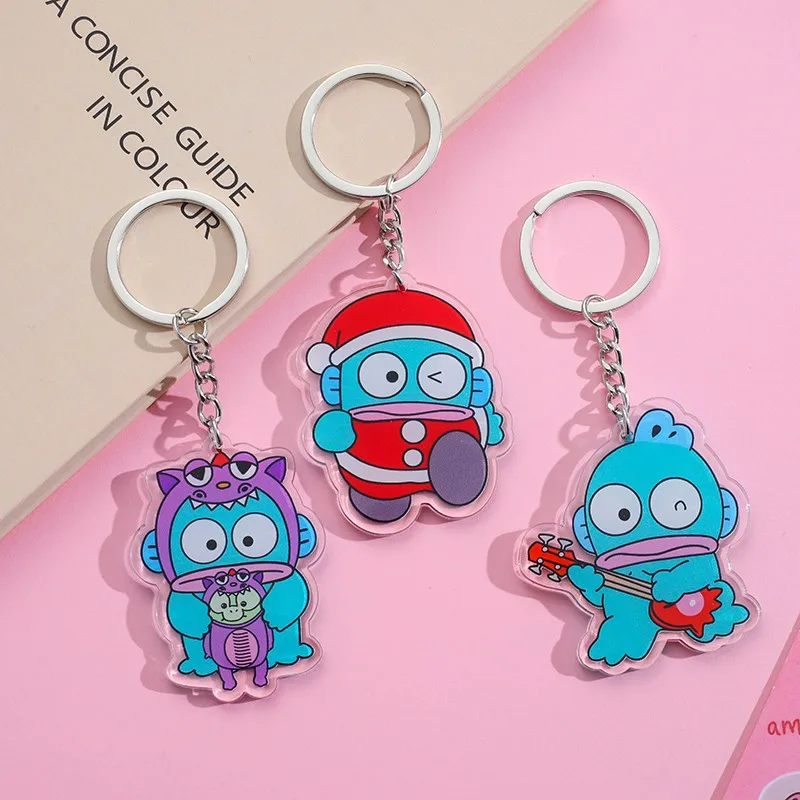 Anime Sanrio Acrylic keychain accessaries Hangyodon Cartoon funny Bag Pendant Gift cute bag charm Keyring Friends Fans Gifts