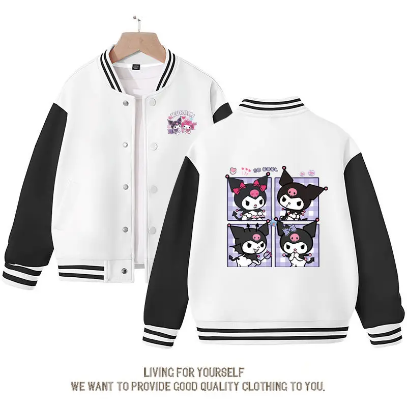 Kuromi Sanrios Cute Cartoon Kawaii Anime Woman Jacket Spring Autumn New Loose Leisuresports Baseball Uniform Birthday Gift