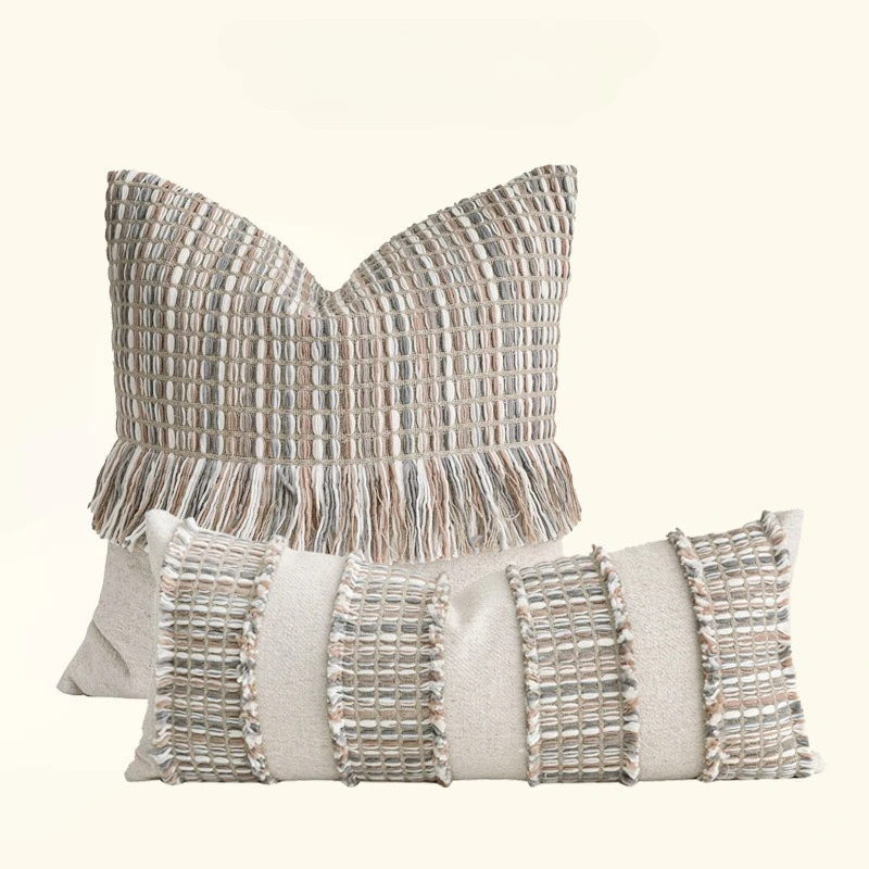 

Наволочка для декоративной подушки 30x65/45x45 см, серая, с бахромой, в минималистичном стиле, для дома и отеля, декоративная наволочка для поясничной подушки