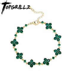 TOPGRILLZ Four Leaf Clover Bracelet Micro Paved CZ Iced Out Luxury Bling Bangles Jewelry Women Accessories For Gift