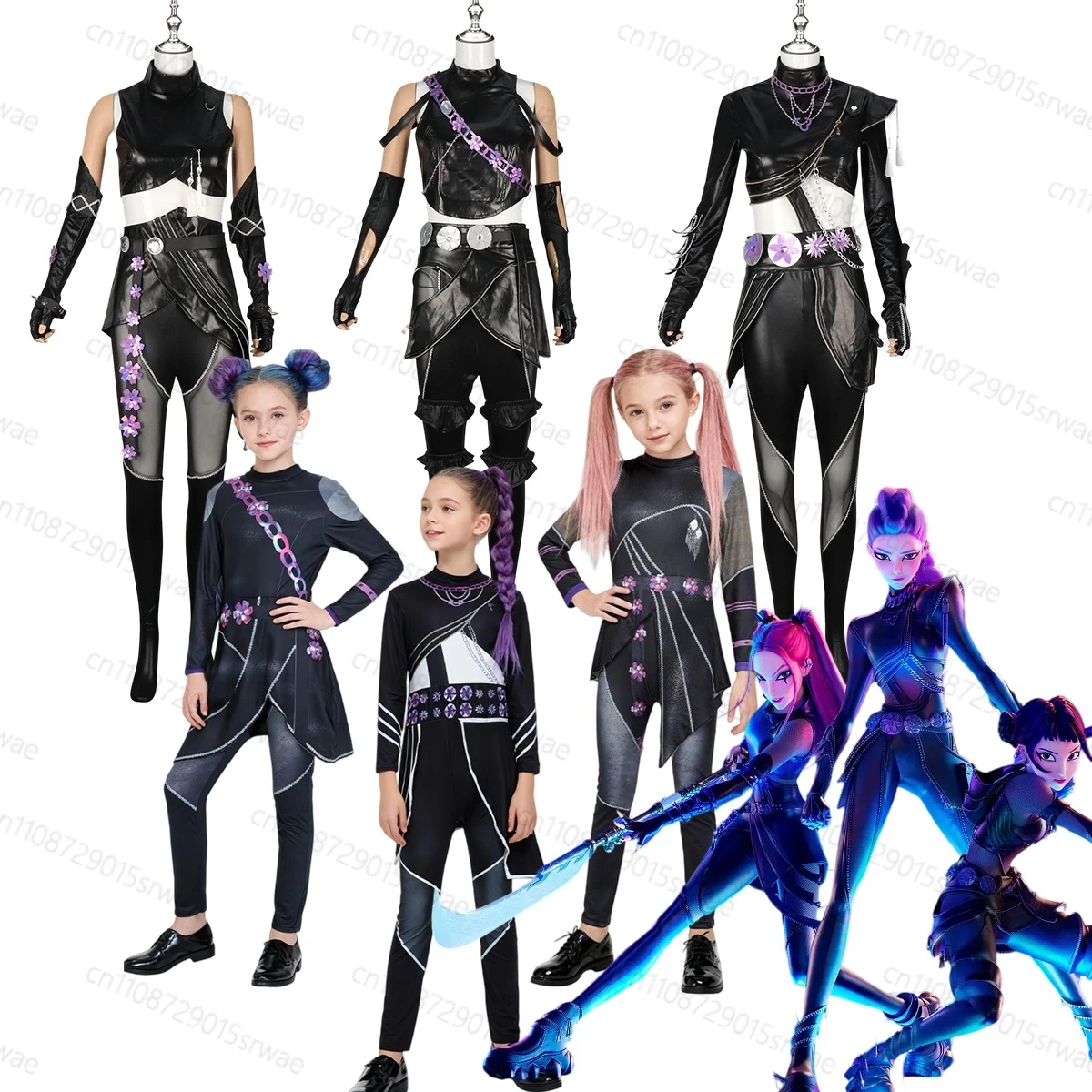 

Kpop Demons Hunters Mira Rumi Zoey Cosplay Costume Children Adults Pants Belt Gloves Black Leather Bodysuit Group Idol Roleplay