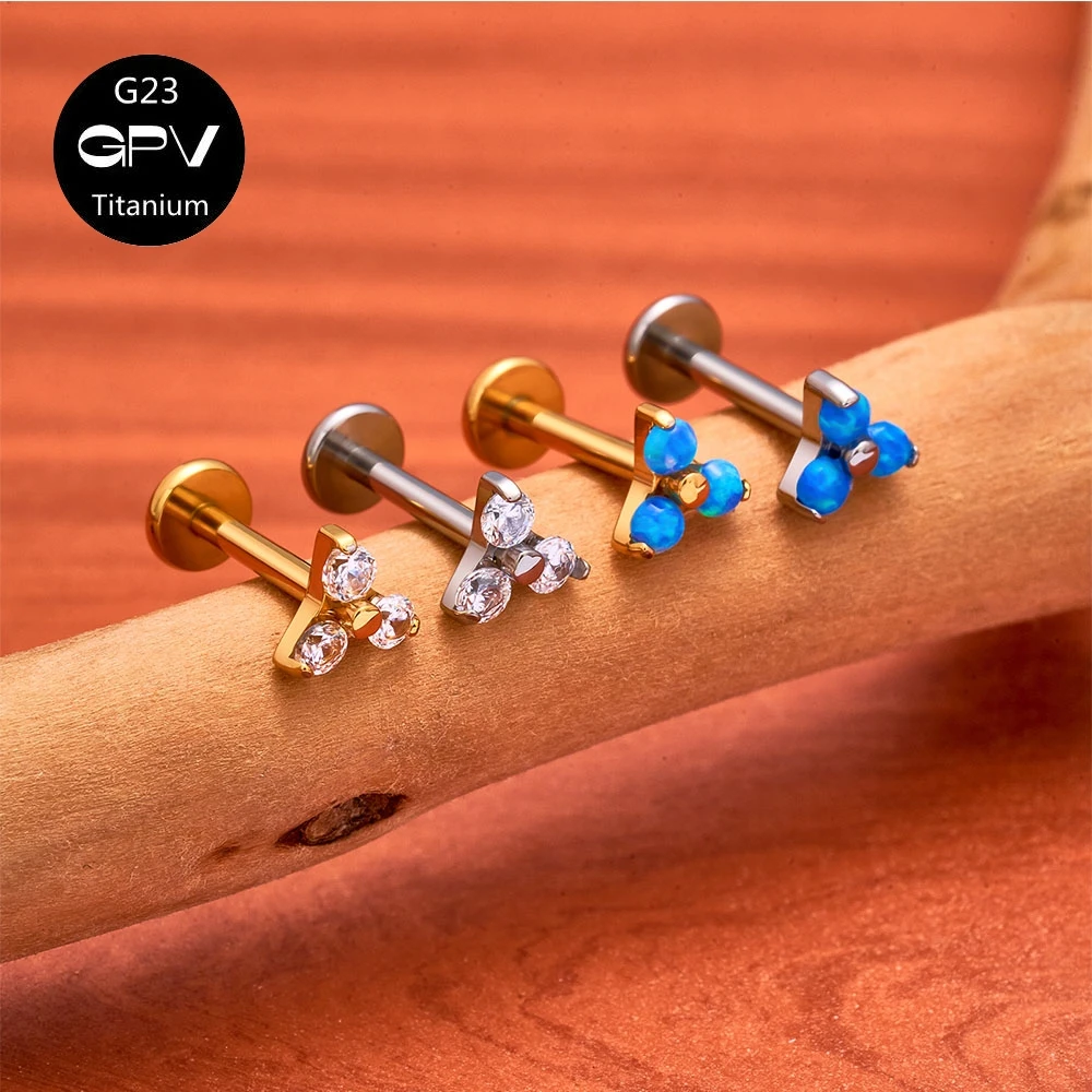 Exquisite G23 F136 Titanium Three-Claw Flower Ear Nail Korean Style Versatile Piercing Jewelry Female Ear Bone Nail