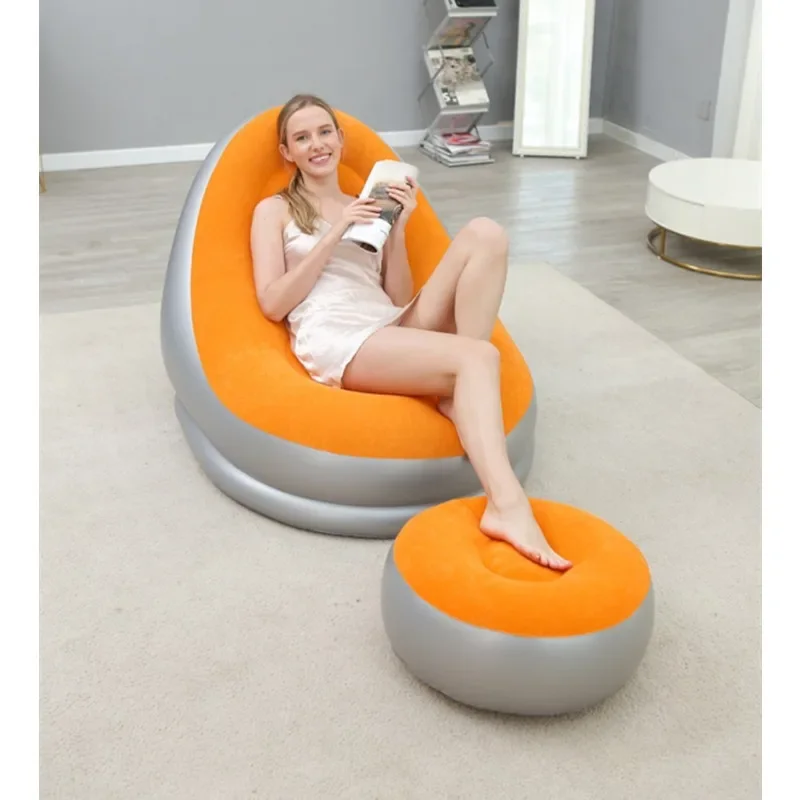 

Inflatable Lounge Chair Folding Portable Lazy Sofa with Foot Stool Flocking Recliner Chair Air Couch Sofa for Livingroom Balcony