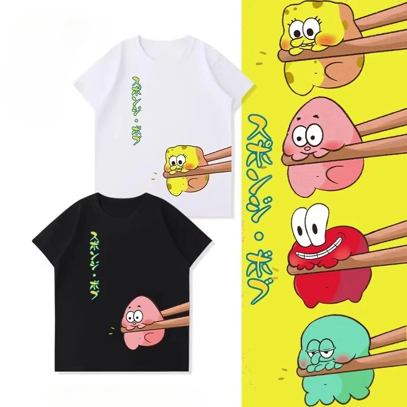 

Детская футболка из чистого хлопка Potdemiel SpongeBob SquarePants, новый летний стиль, удобная и дышащая детская футболка