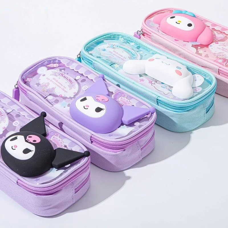 

Sanrio New Style Kuromi Children Large Capacity Pencil Box Student Cute Cartoon Girl Waterproof Stationery Storage Pencil Bag
