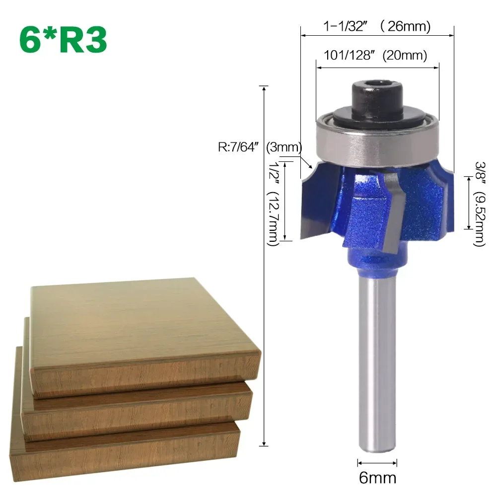 1 قطعة 6 مللي متر عرقوب قاطعة المطحنة نحت الخشب R1mm R1.5mm R2mm التشذيب سكين حافة المتقلب 4 الأسنان جهاز توجيه الخشب بت القاطع للخشب