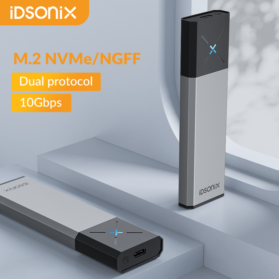 iDsonix SSD Case M.2 NVMe SATA Enclosure Dual Protocol Case NVME PCIE NGFF SATA External Hard Drive Box Support UASP for Laptop