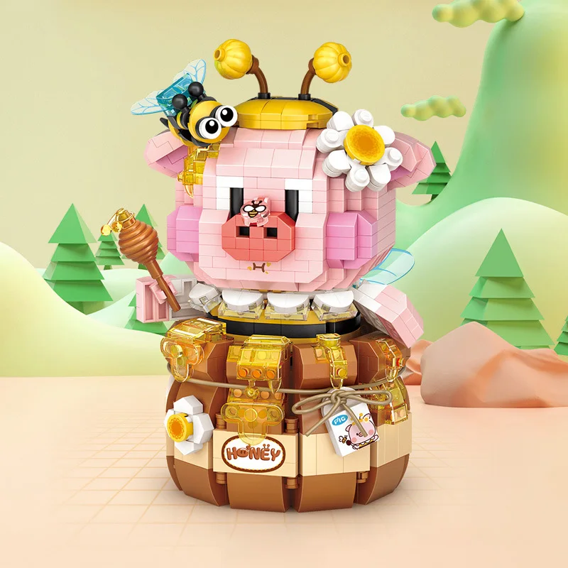 Cute Hamburg Pig Honey Pig Canned Piglet Noodles Strawberry Piglet Building Block DIY Diamond Animal Assembly Toy For Kids Gift