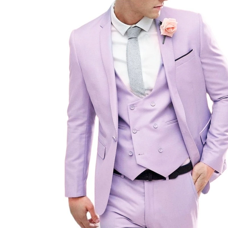 

Lansboter Purple Men Suit 3 Pieces Business Leisure Flat Collar Single Row Two Button Groom Wedding Tuxedo Jacket Vest Pants