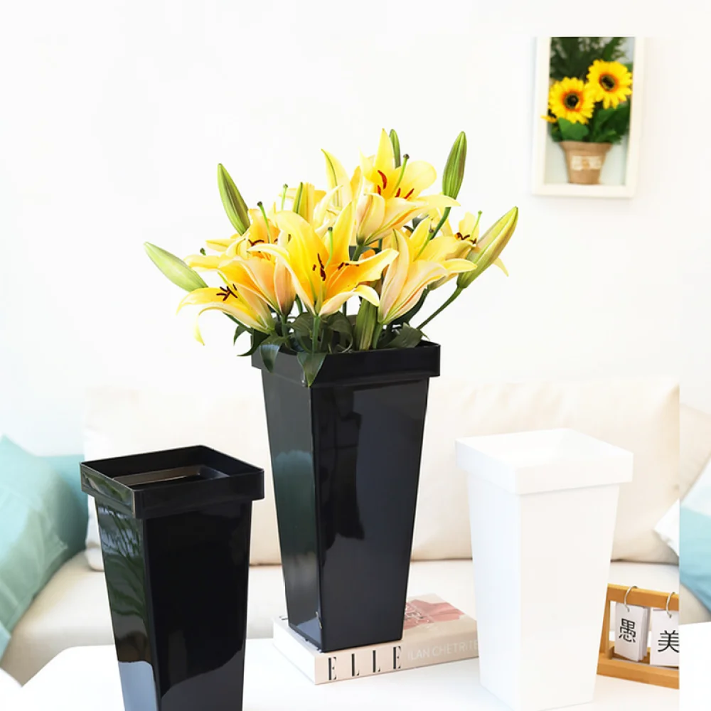 Tall Square Plastic Flower Bucket Black Vase For Florist Shop Store Display Household Plant Holder Decorative Basin