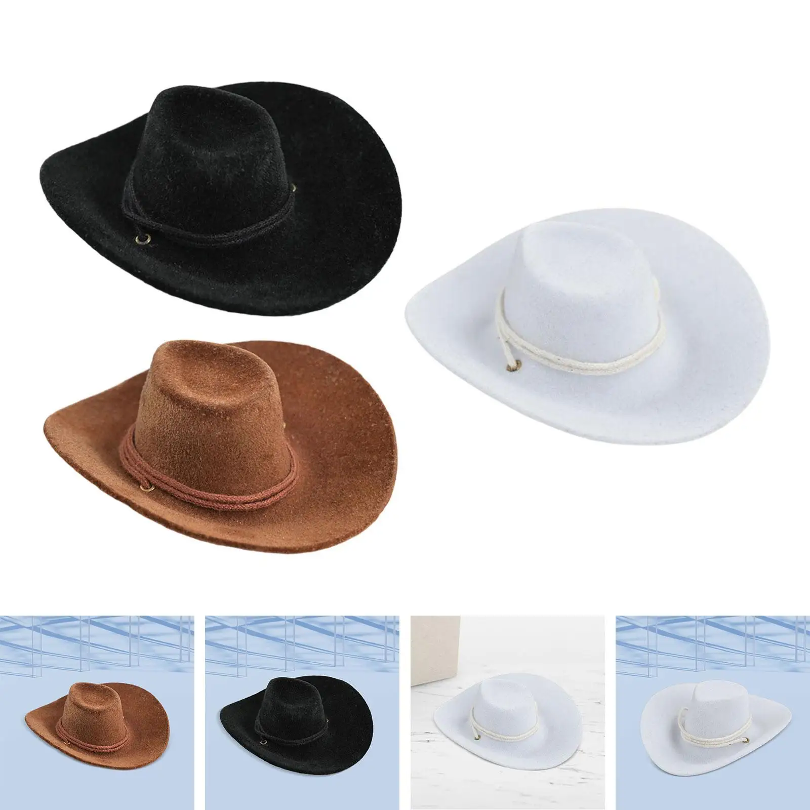 Chapeau de Cowboy à l'échelle 1/6, modèle de poupée, jouet, accessoires de déguisement, jeu de simulation, chapeau décoratif, Mini chapeau de Cowboy floqué pour accessoires de figurine de 12 pouces