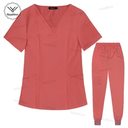 Medical Clothing for Women Dental Scrub Healthcare Pharmacy Workwear V-neck Scrubs Top+pants Manicurist Uniform Nursing Uniforms