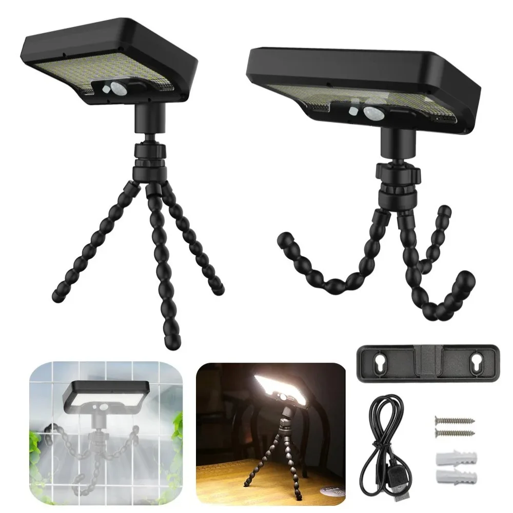

2025 NEW 92LED Solar Flood Light Waterproof Portable Wall Lamp Security Lights Clip Flexible Octopus Tripod Fence Lamp Outdoor