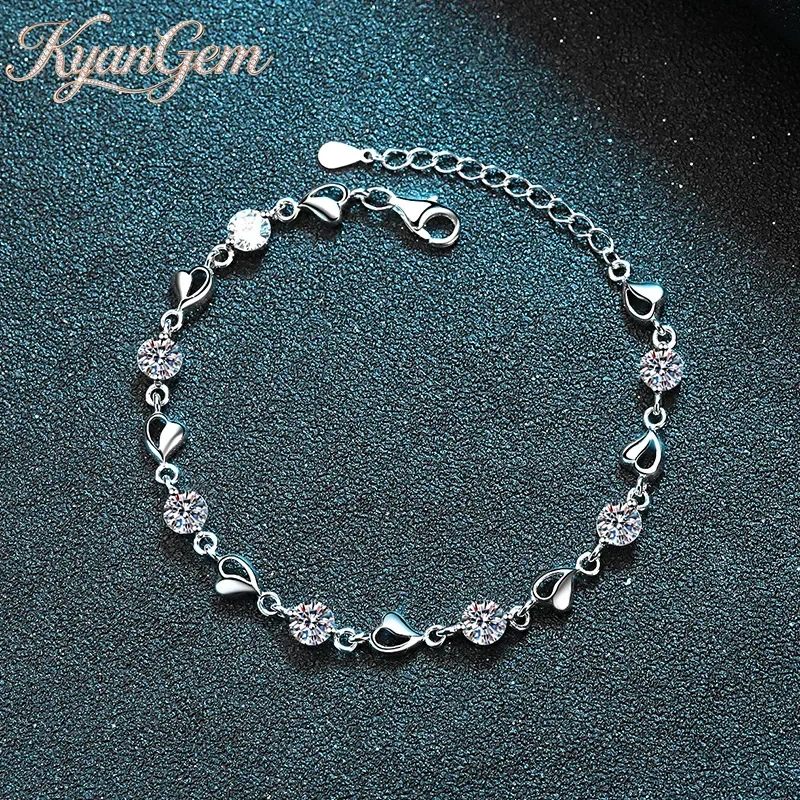 KyanGem Ensemble en or 18 carats serti de diamants, chaîne à main en moissanite de 3,5 carats, bracelet en platine 18 carats en forme de cœur couleur D pour femme