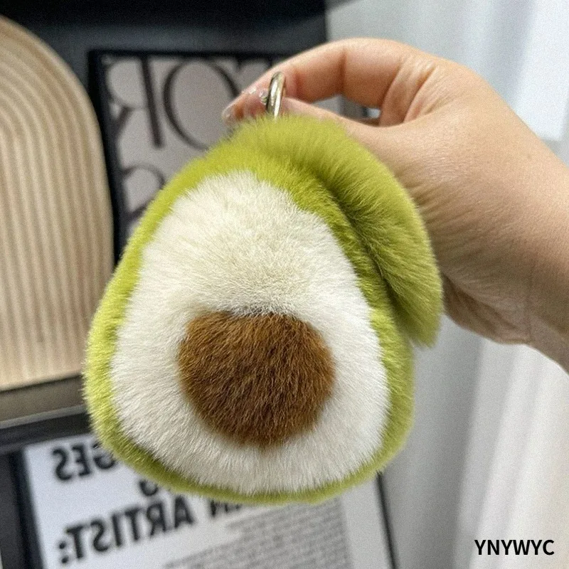 2024 Fashion New Style Cute Imitation Otter Rabbit Hair Avocado Car Key Chain Pendant Female Gift Plush Doll Book Bag Charm