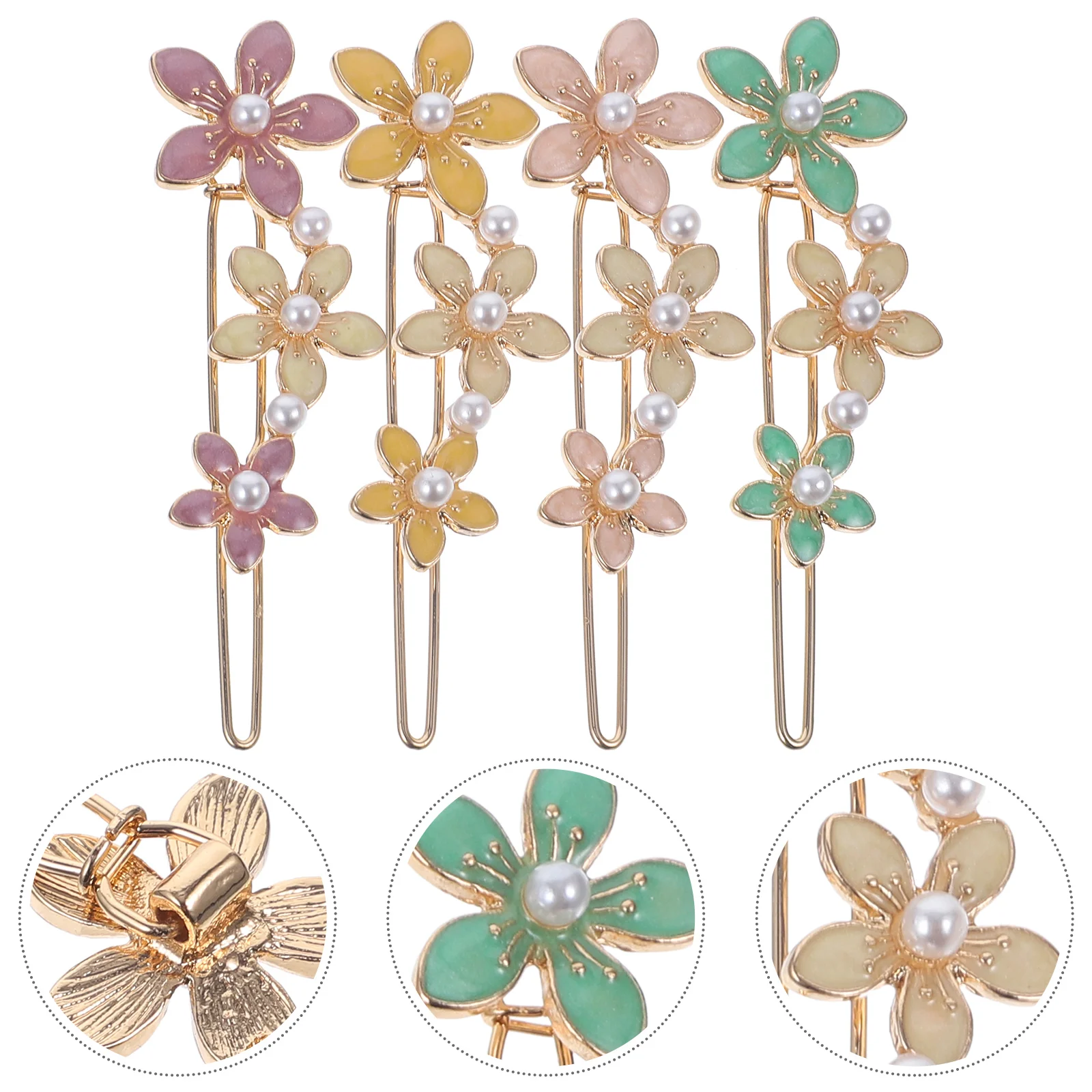 4 Pcs Pearl Bobby Pin Hair Accessories Gold Decor Flower Clips for Women Glitter Alloy