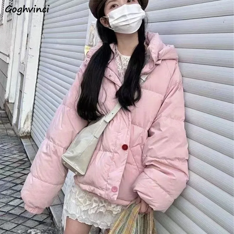 

Парки женские однотонные с капюшоном утолщенные ветрозащитные теплые корейские модные простые студенческие классические уличные пальто милые девичьи пальто