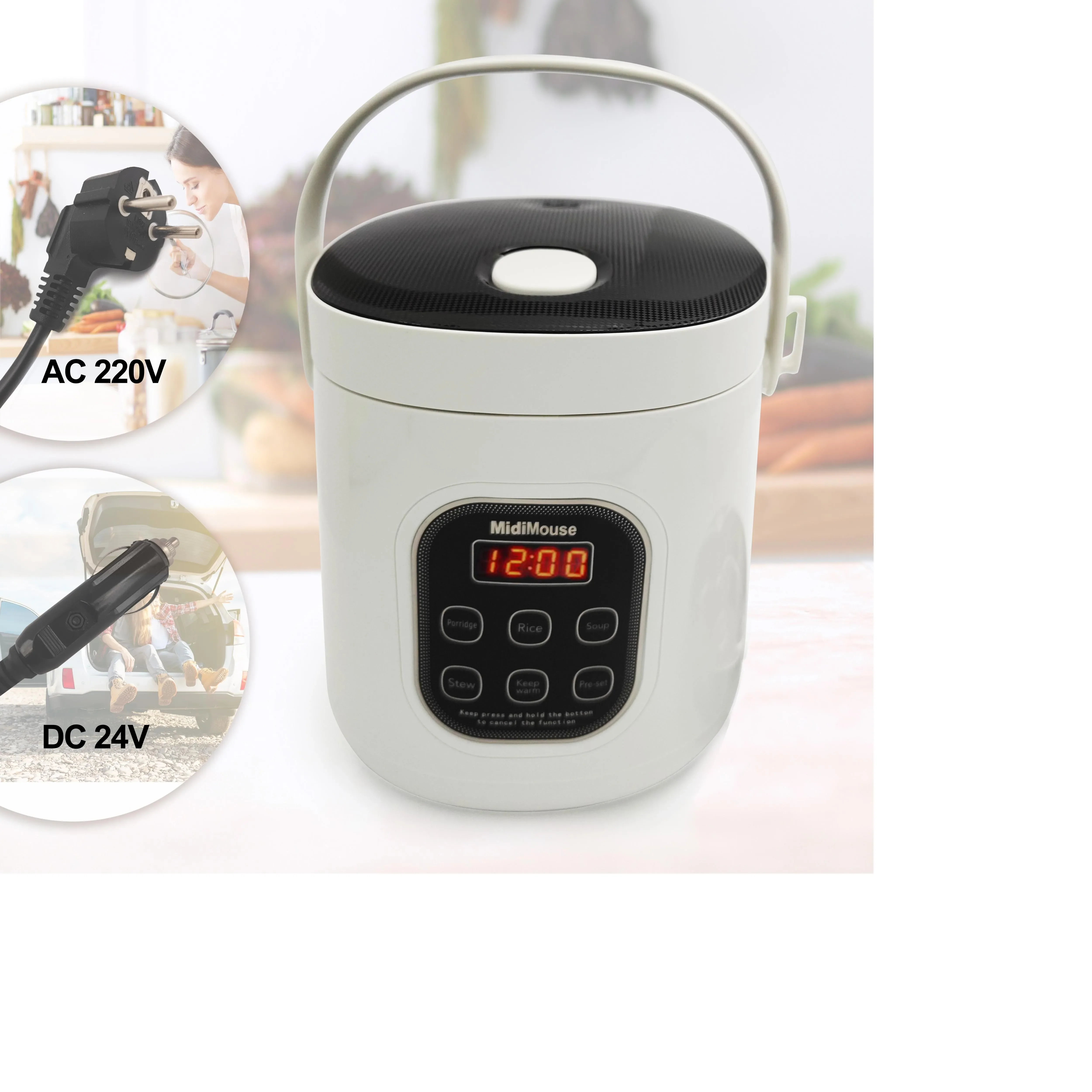 Rice Cooker Used in Car and Home 12v to 220v or Truck and Home 24v to 220V or Car and Truck 12v to 24v